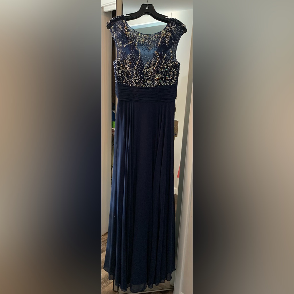 Amelia Couture. Brand New, Never Worn. Navy With Gorgeous Beading. Size 8.